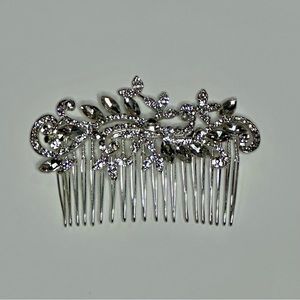 Silver Bridal Bride Wedding Day Hair Comb Accessory Rhinestones 3.5” x 2.5”